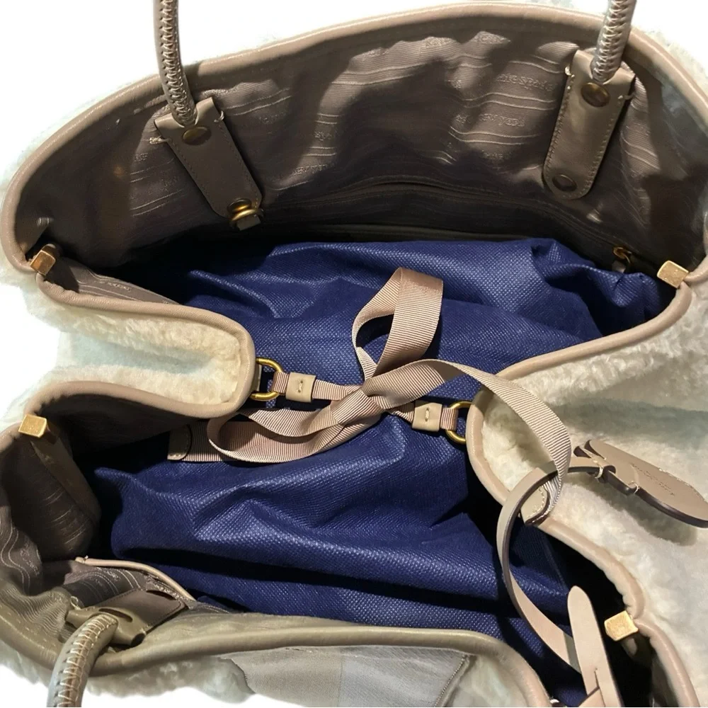 Kate Spade Everything Racing Stripe Faux Shearling Large Tote EUC - Picture 11 of 16